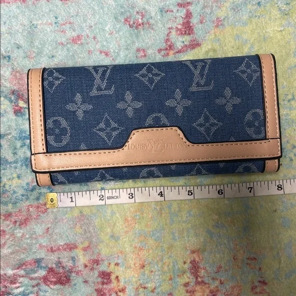 Blue Monogram Denim Tote Bag with Wallet - Picture 4 of 7